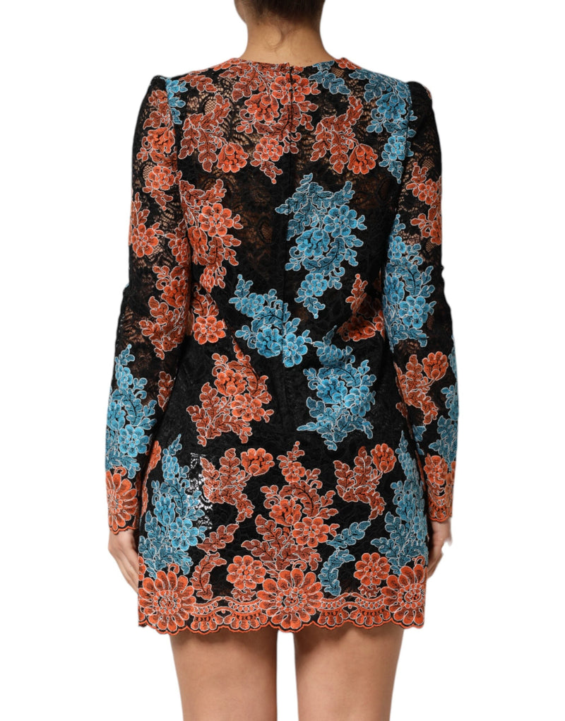 Multicolor Floral Embroidery Shift Mini Dress Dolce & Gabbana