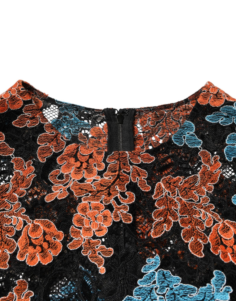 Multicolor Floral Embroidery Shift Mini Dress Dolce & Gabbana