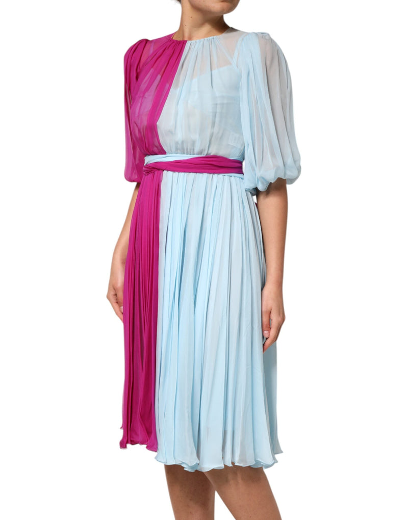 Fuchsia Light Blue Silk Two Tone Midi Dress Dolce & Gabbana