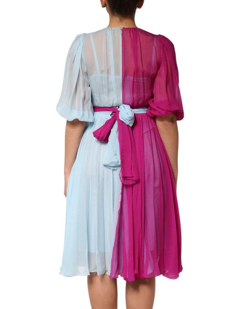 Fuchsia Light Blue Silk Two Tone Midi Dress Dolce & Gabbana