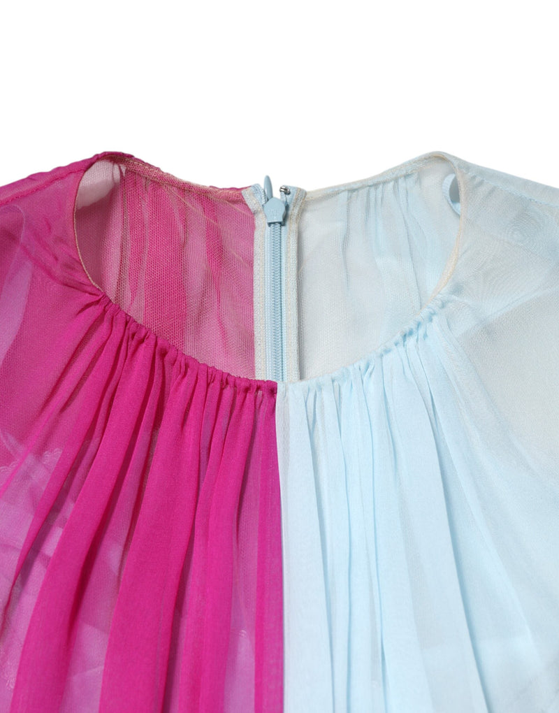 Fuchsia Light Blue Silk Two Tone Midi Dress Dolce & Gabbana