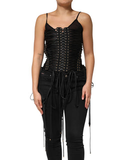 Black Eyelet Embellished Corset Style Top Dolce & Gabbana