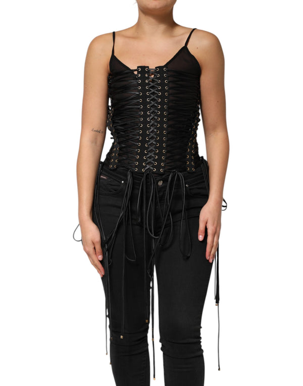 Black Eyelet Embellished Corset Style Top Dolce & Gabbana