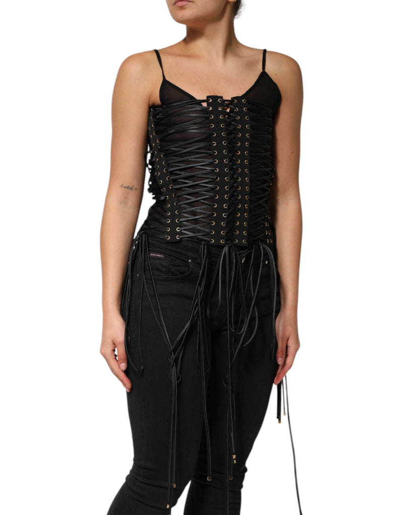 Black Eyelet Embellished Corset Style Top Dolce & Gabbana