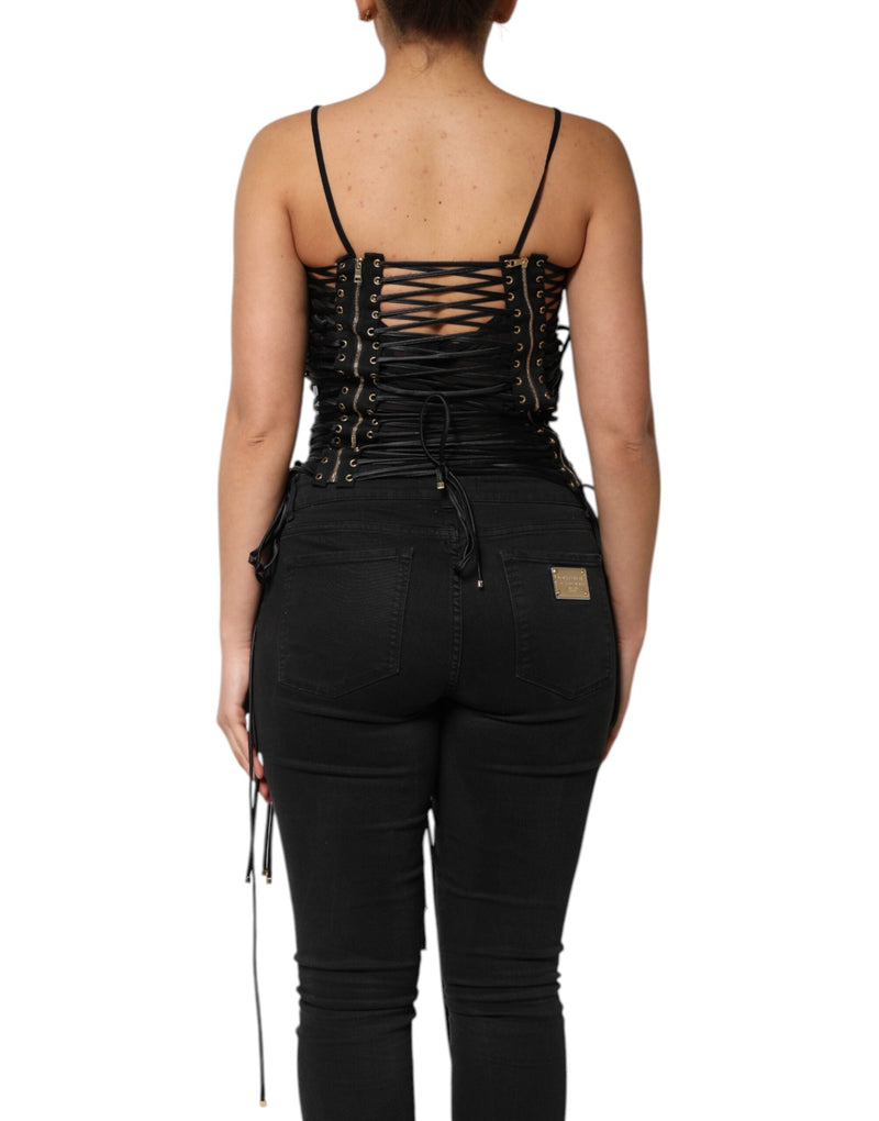 Black Eyelet Embellished Corset Style Top Dolce & Gabbana