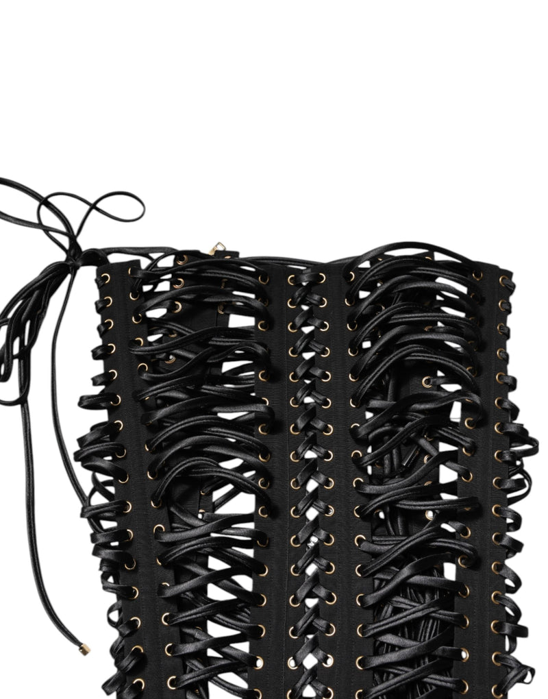 Black Eyelet Embellished Corset Style Top Dolce & Gabbana