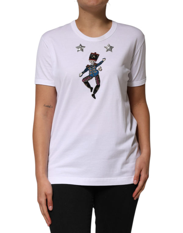 White Cotton Sequin Embellished Top T-shirt Dolce & Gabbana