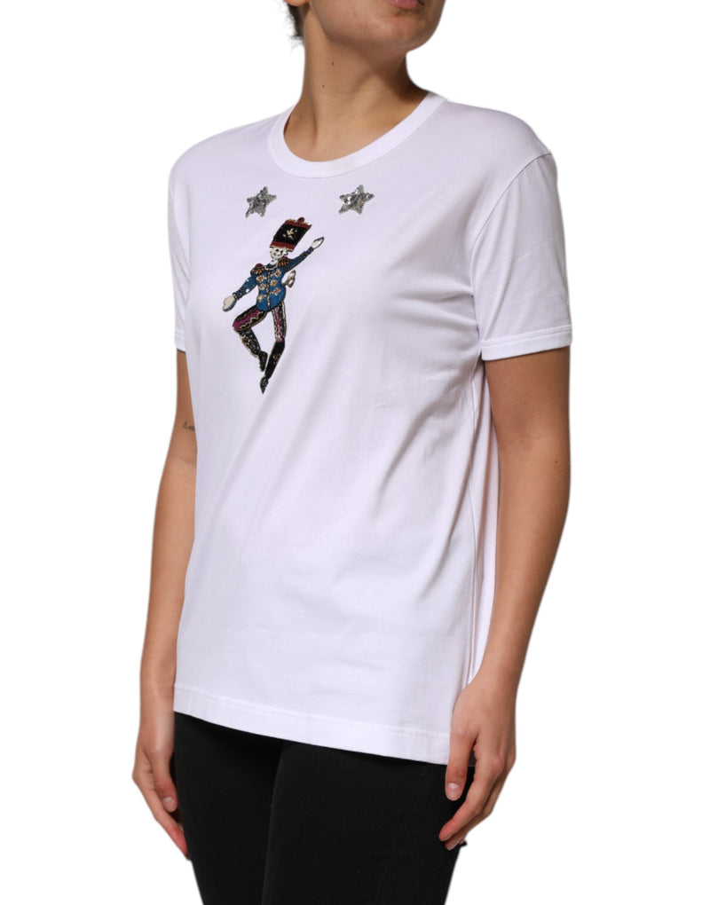 White Cotton Sequin Embellished Top T-shirt Dolce & Gabbana