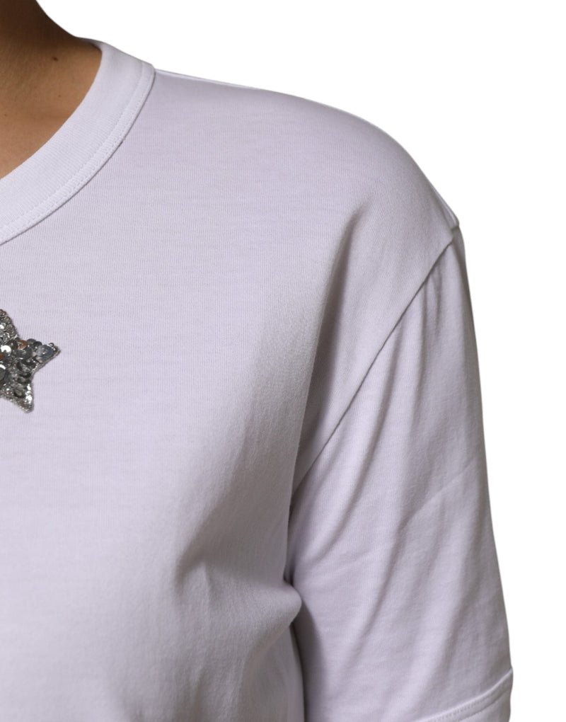White Cotton Sequin Embellished Top T-shirt Dolce & Gabbana