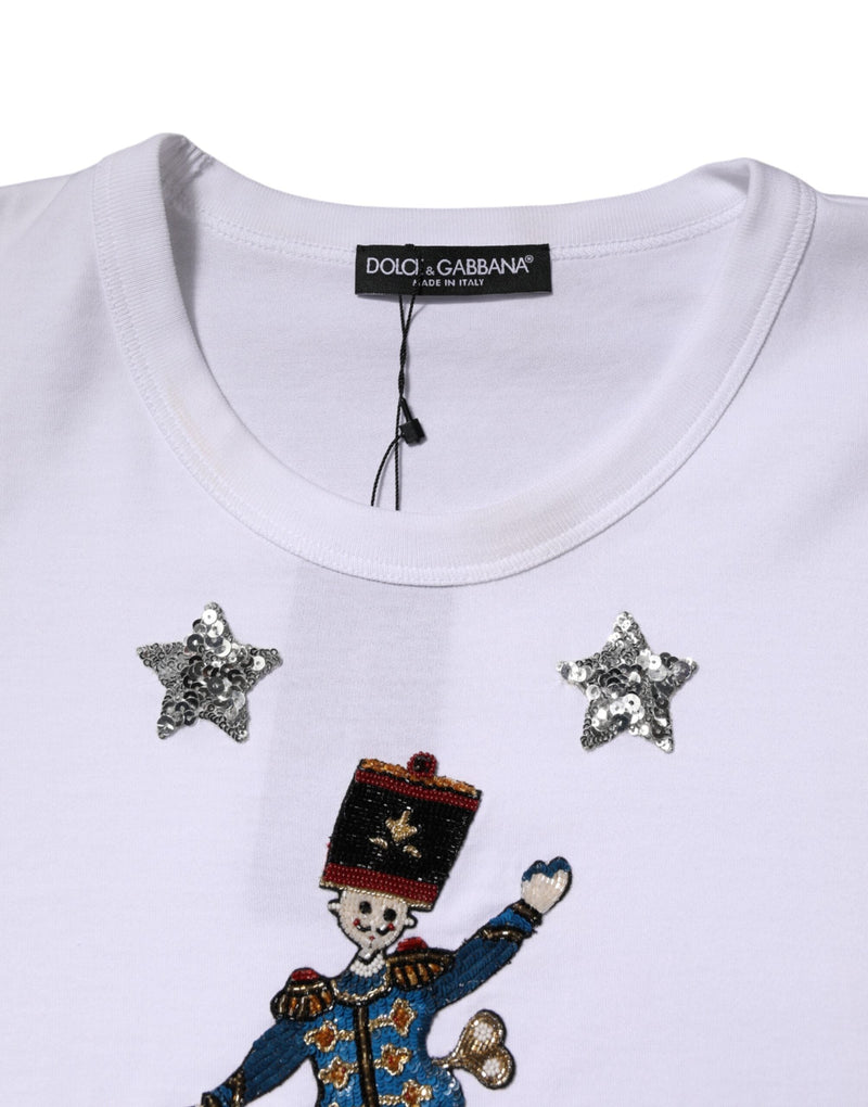 White Cotton Sequin Embellished Top T-shirt Dolce & Gabbana