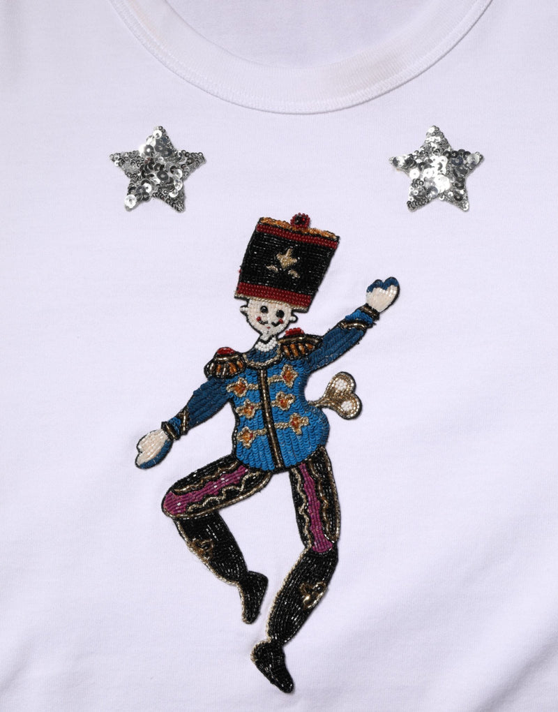 White Cotton Sequin Embellished Top T-shirt Dolce & Gabbana