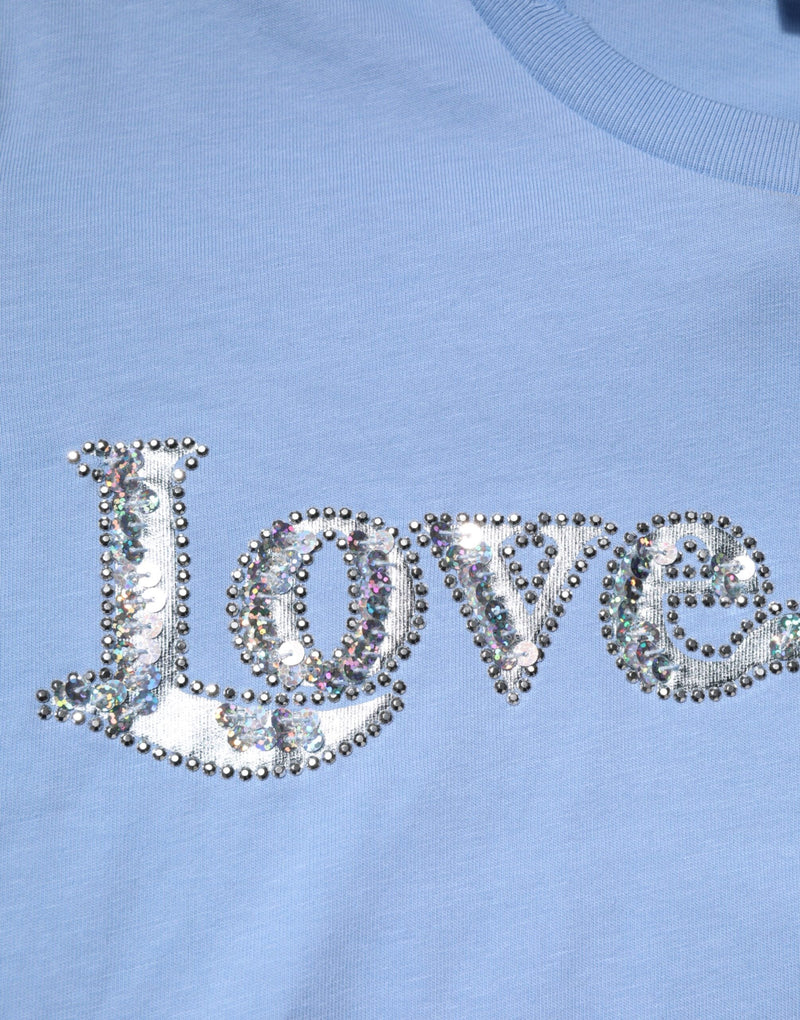 Blue Love Story Sequined Embellished Short Sleeves T-shirt PINKO