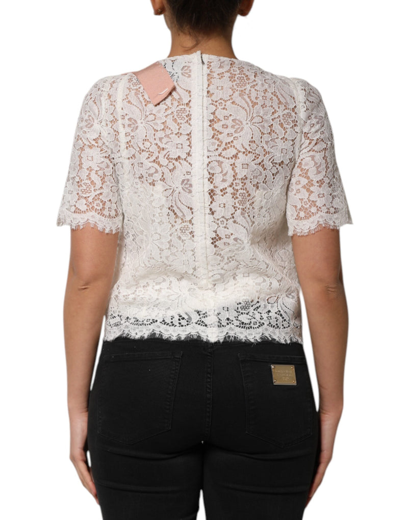 White Floral Lace Short Sleeves Blouse Top Dolce & Gabbana