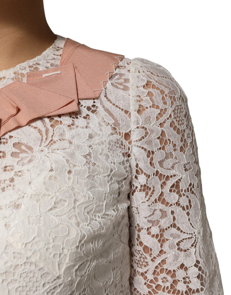 White Floral Lace Short Sleeves Blouse Top Dolce & Gabbana