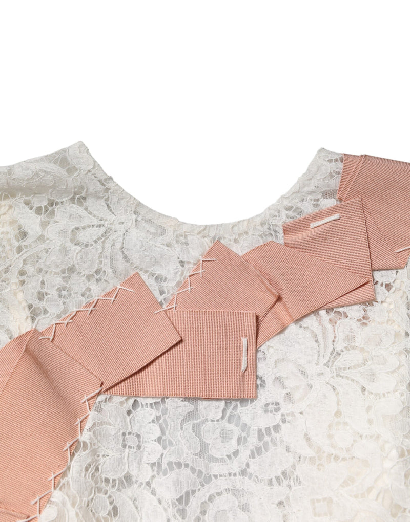White Floral Lace Short Sleeves Blouse Top Dolce & Gabbana