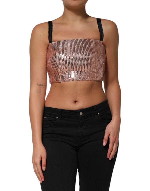 Pink Sequined Nylon Sleeveless Cropped Top Dolce & Gabbana