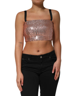 Pink Sequined Nylon Sleeveless Cropped Top Dolce & Gabbana