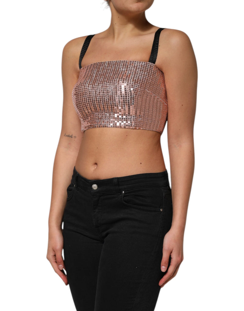 Pink Sequined Nylon Sleeveless Cropped Top Dolce & Gabbana