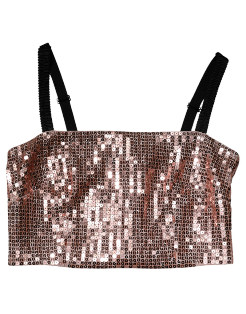 Pink Sequined Nylon Sleeveless Cropped Top Dolce & Gabbana
