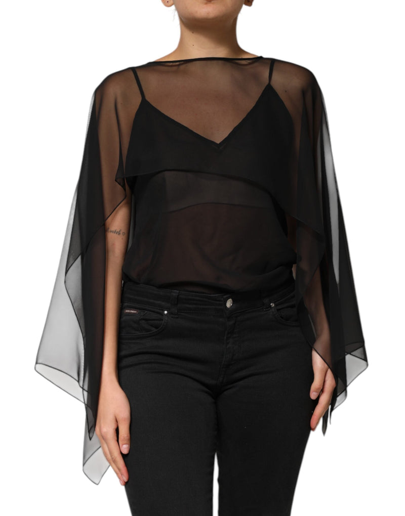 Black See Through Silk Chiffon Lace Blouse Top Dolce & Gabbana