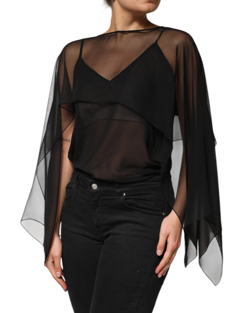 Black See Through Silk Chiffon Lace Blouse Top Dolce & Gabbana