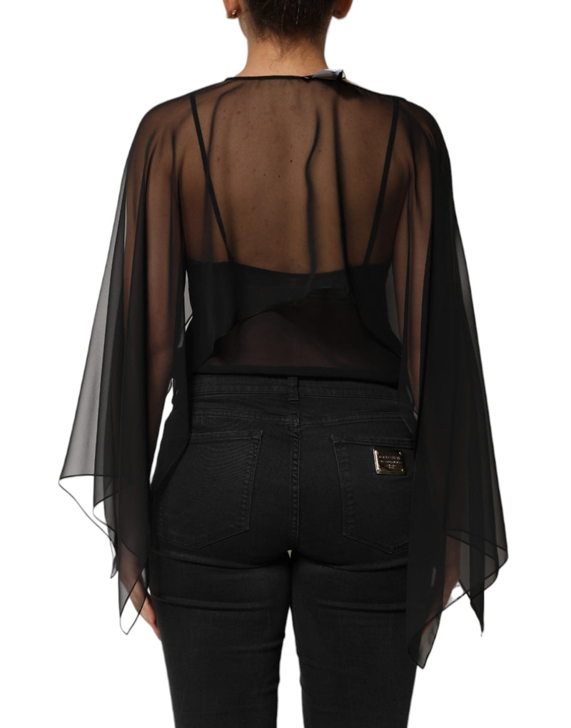 Black See Through Silk Chiffon Lace Blouse Top Dolce & Gabbana