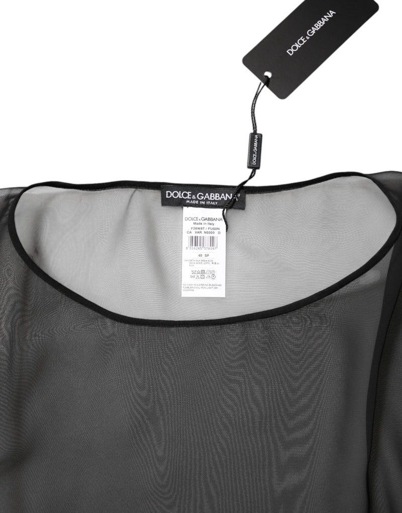 Black See Through Silk Chiffon Lace Blouse Top Dolce & Gabbana