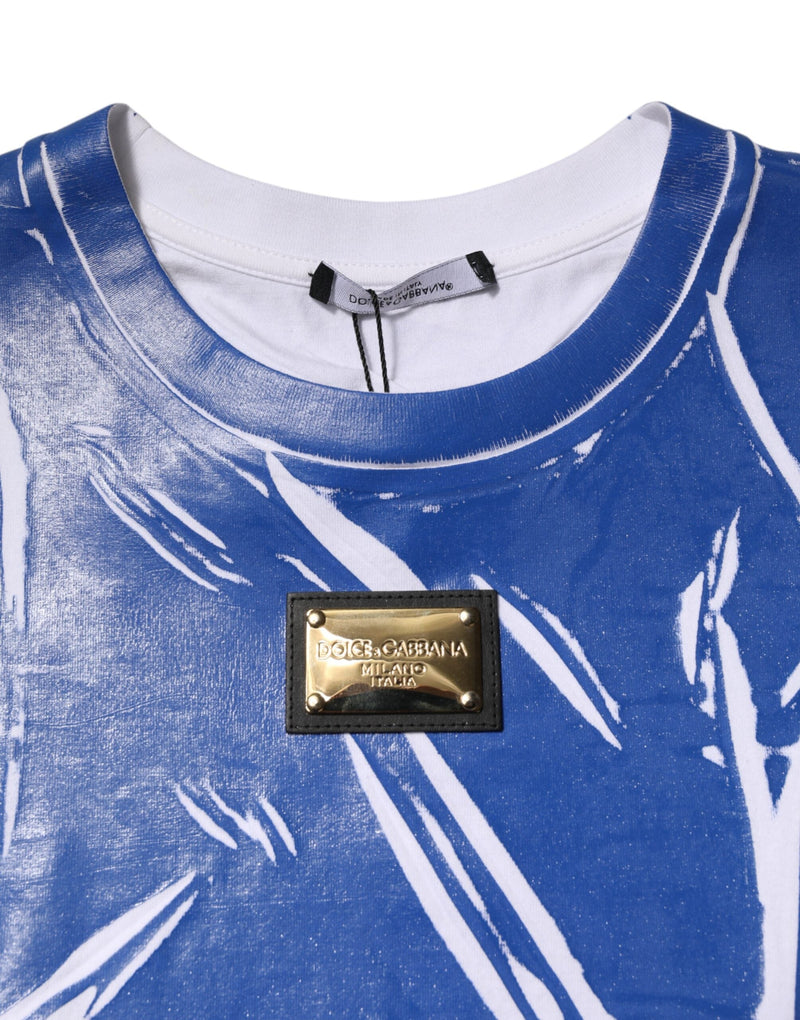 Blue White Cotton Logo Plaque Women Tank Top Dolce & Gabbana