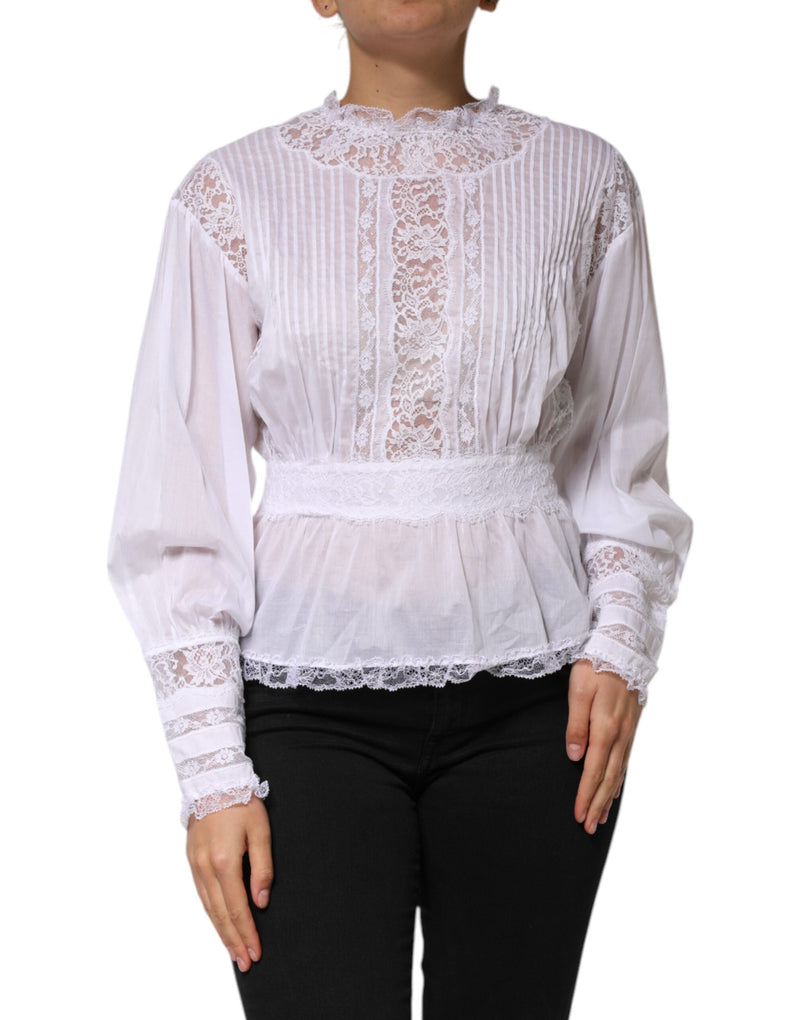 White Cotton Floral Lace Long Sleeves Top Dolce & Gabbana