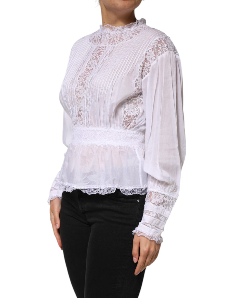White Cotton Floral Lace Long Sleeves Top Dolce & Gabbana