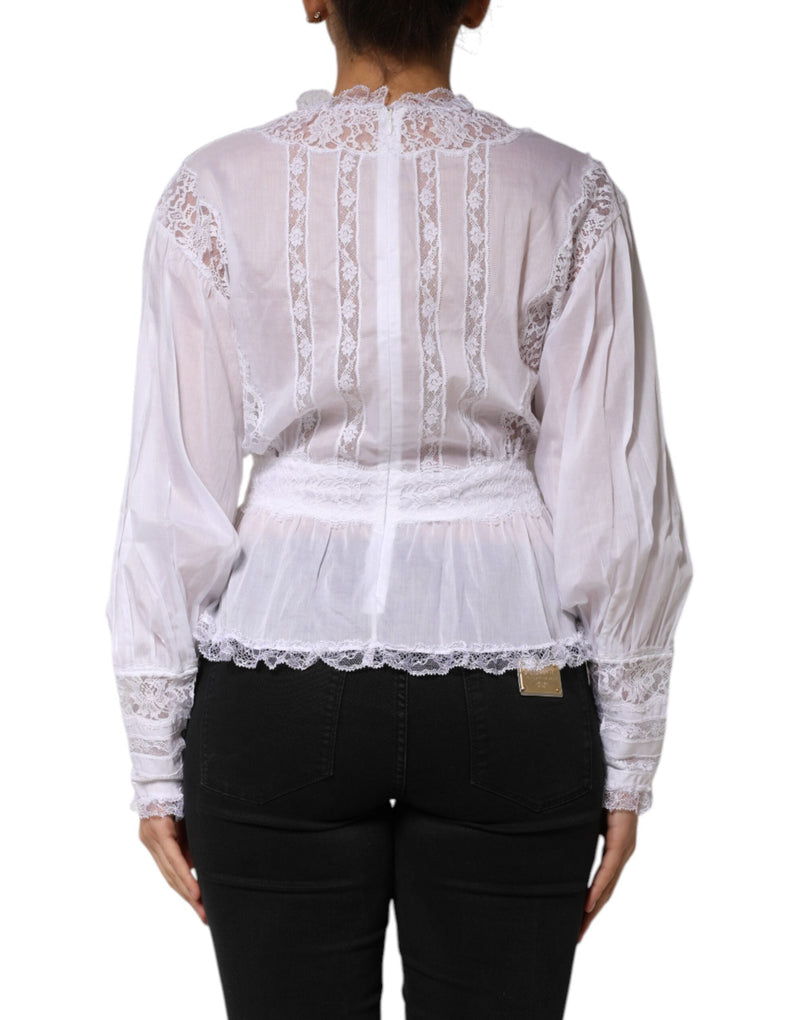 White Cotton Floral Lace Long Sleeves Top Dolce & Gabbana