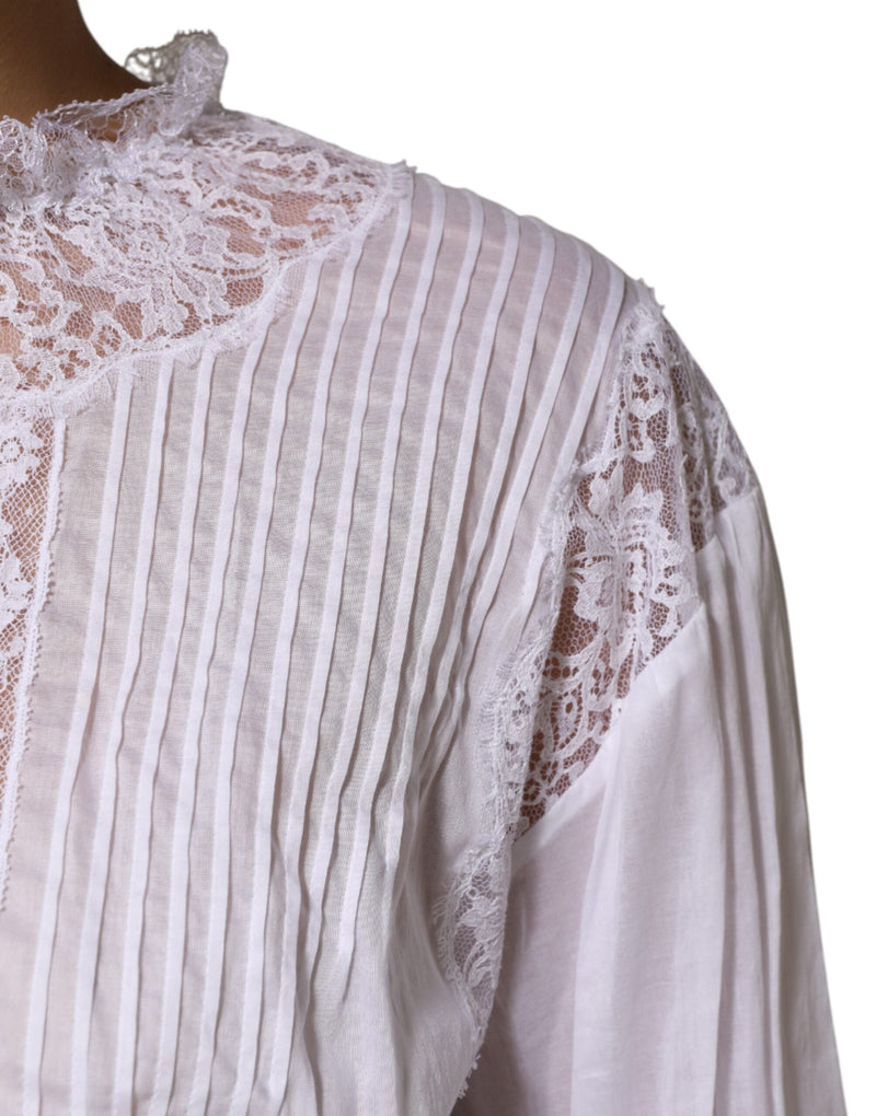 White Cotton Floral Lace Long Sleeves Top Dolce & Gabbana