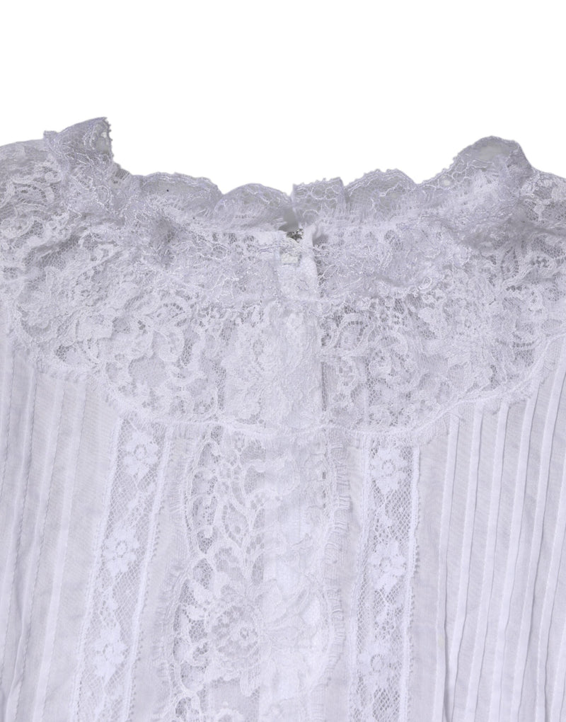 White Cotton Floral Lace Long Sleeves Top Dolce & Gabbana