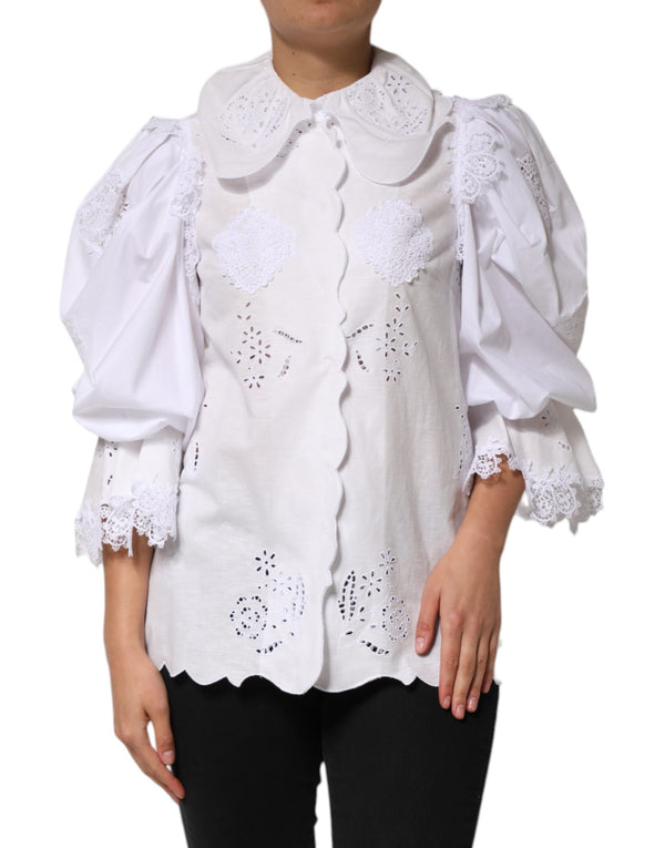 White Ruffled Lace Embellished Blouse Top Dolce & Gabbana