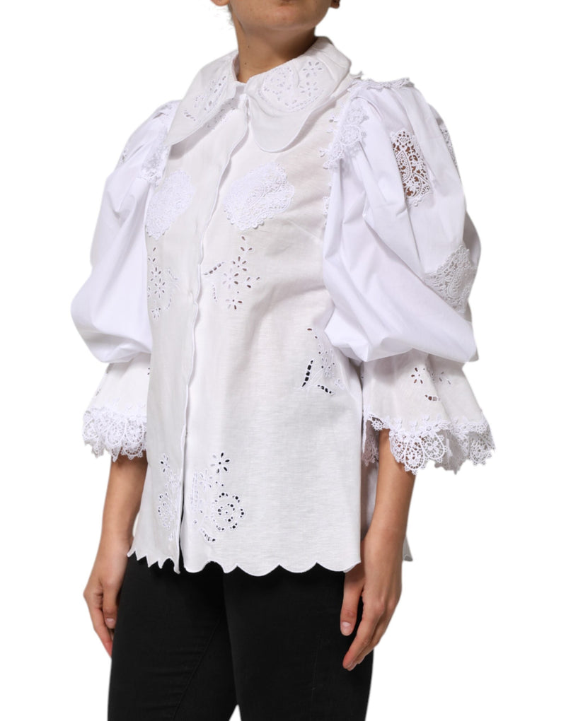 White Ruffled Lace Embellished Blouse Top Dolce & Gabbana