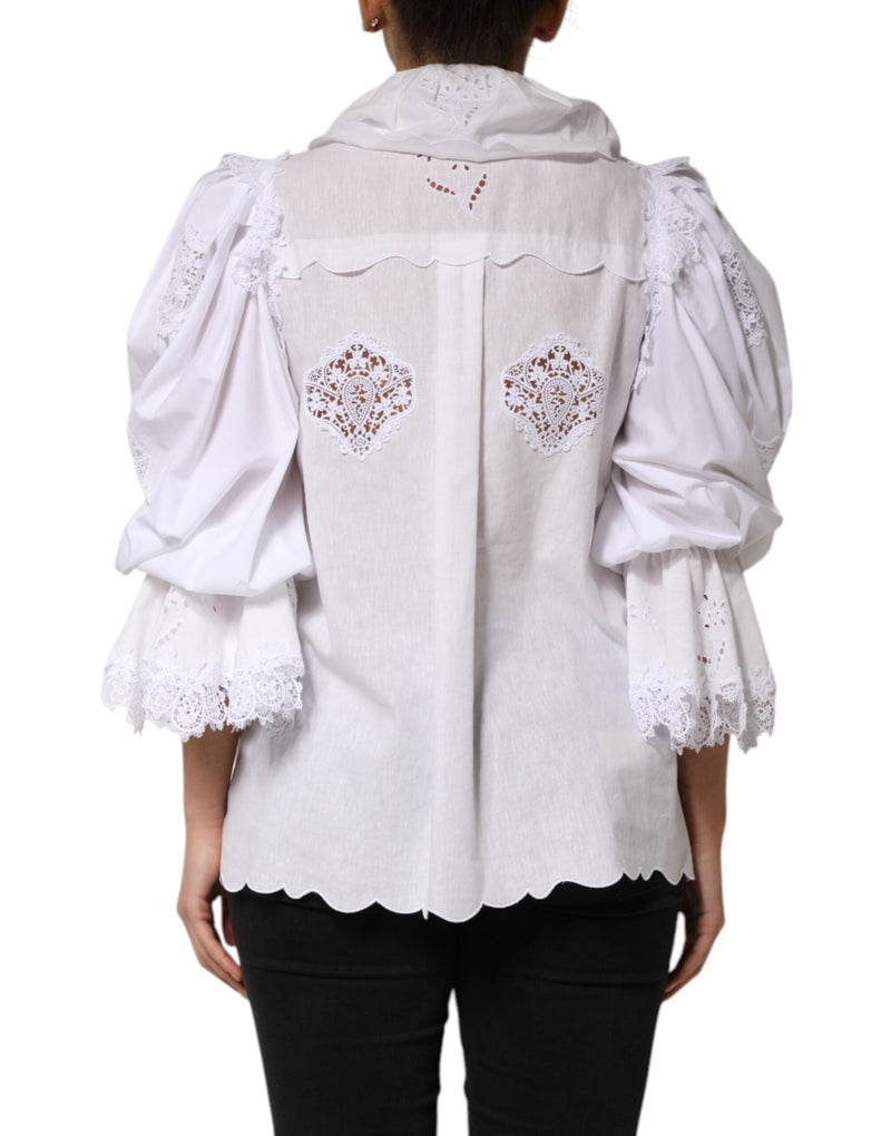 White Ruffled Lace Embellished Blouse Top Dolce & Gabbana