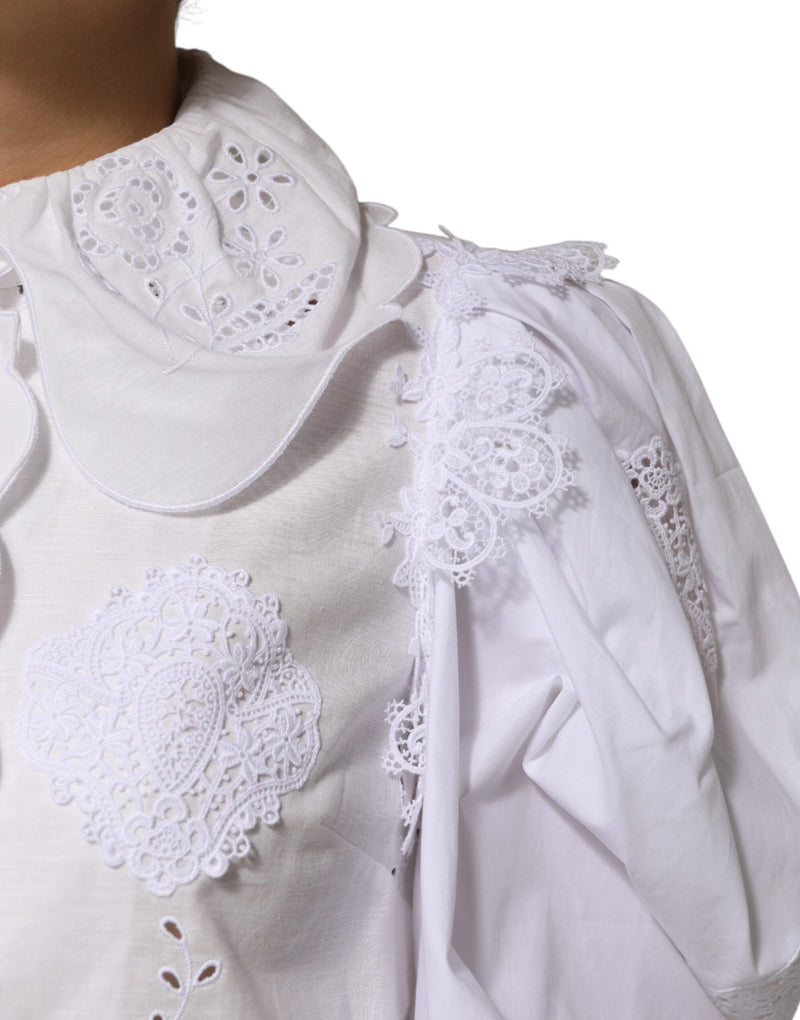 White Ruffled Lace Embellished Blouse Top Dolce & Gabbana