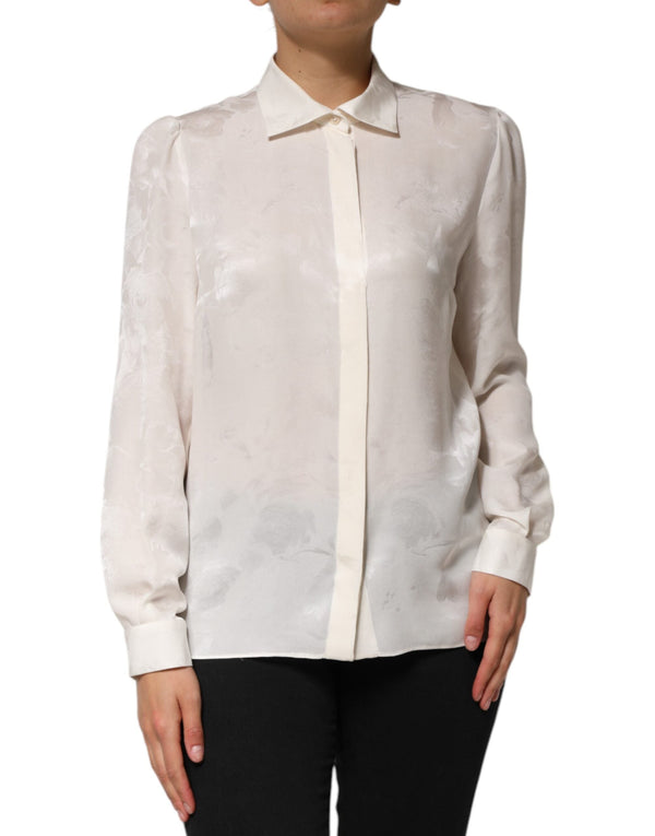 White Silk Long Sleeves Collared Shirt Top Dolce & Gabbana
