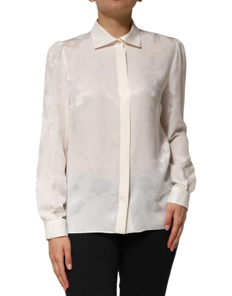 White Silk Long Sleeves Collared Shirt Top Dolce & Gabbana