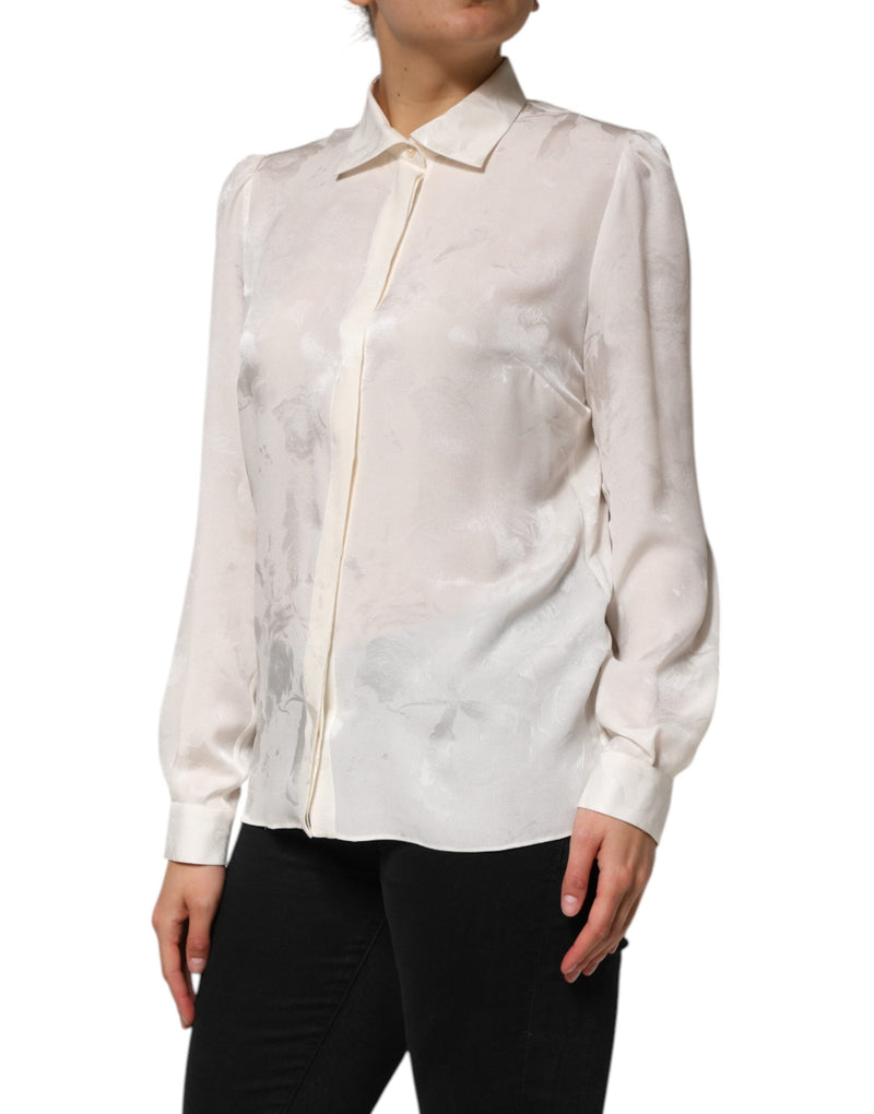 White Silk Long Sleeves Collared Shirt Top Dolce & Gabbana