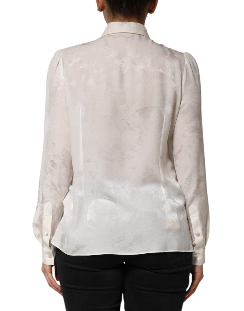 White Silk Long Sleeves Collared Shirt Top Dolce & Gabbana