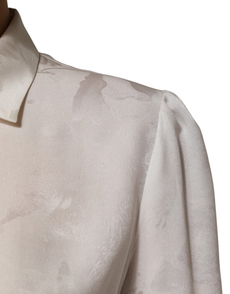 White Silk Long Sleeves Collared Shirt Top Dolce & Gabbana