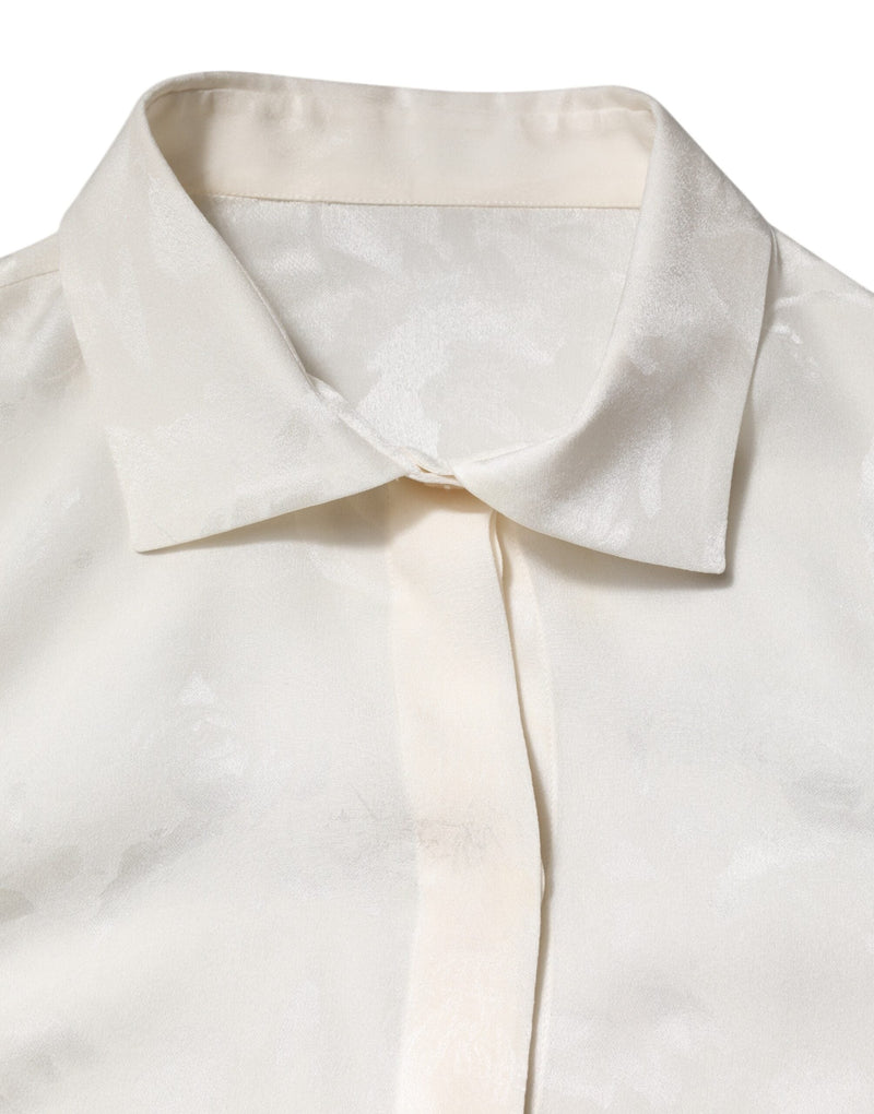 White Silk Long Sleeves Collared Shirt Top Dolce & Gabbana