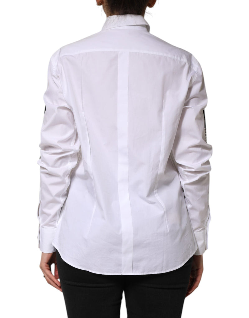 White Crystal Embellished Collared Shirt Top Dolce & Gabbana