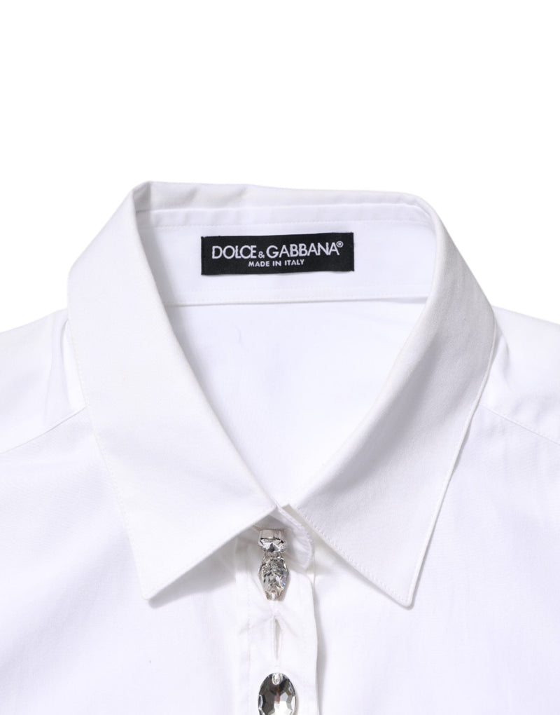 White Crystal Embellished Collared Shirt Top Dolce & Gabbana