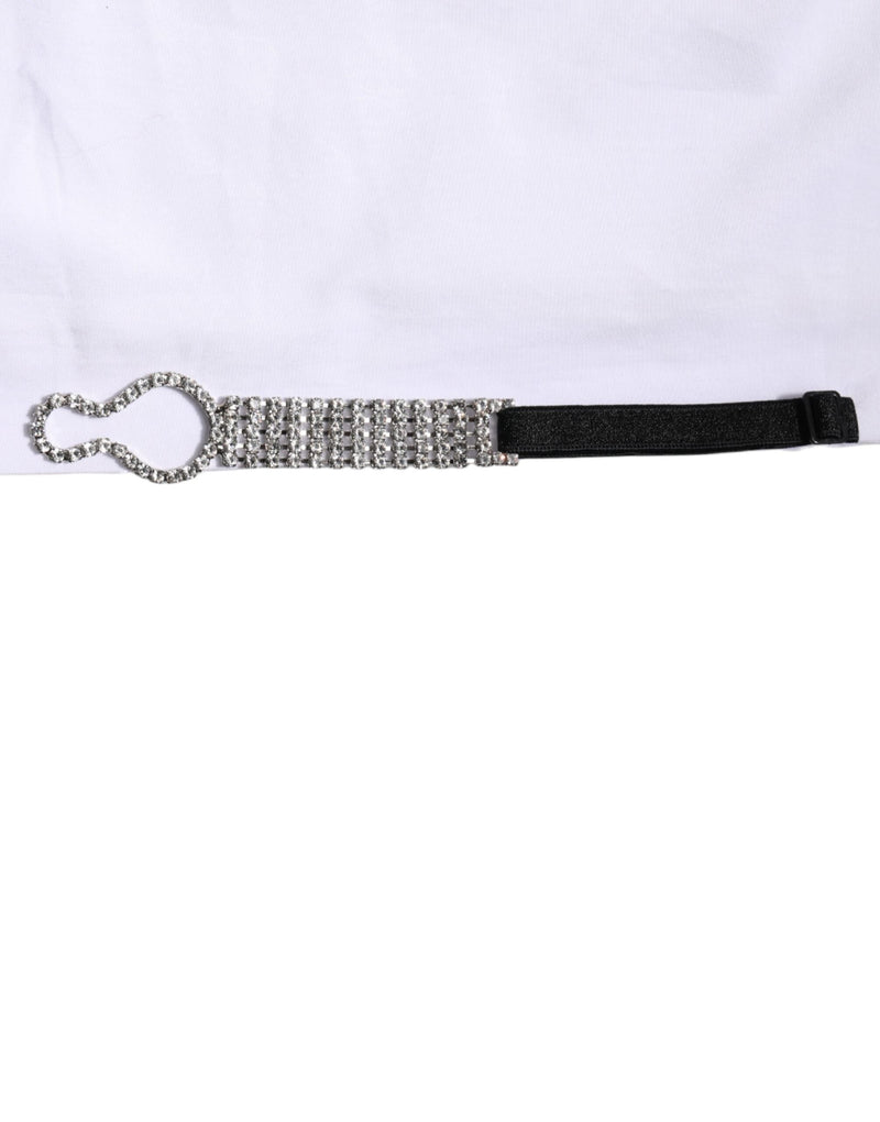 White Crystal Embellished Collared Shirt Top Dolce & Gabbana