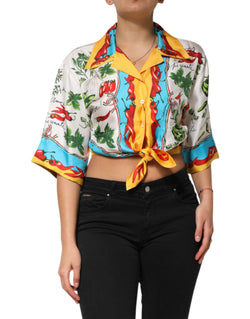 Multicolor Chili Silk Cropped Blouse Top Dolce & Gabbana