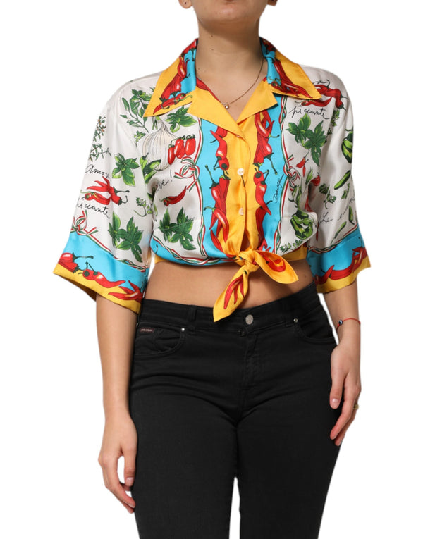 Multicolor Chili Silk Cropped Blouse Top Dolce & Gabbana