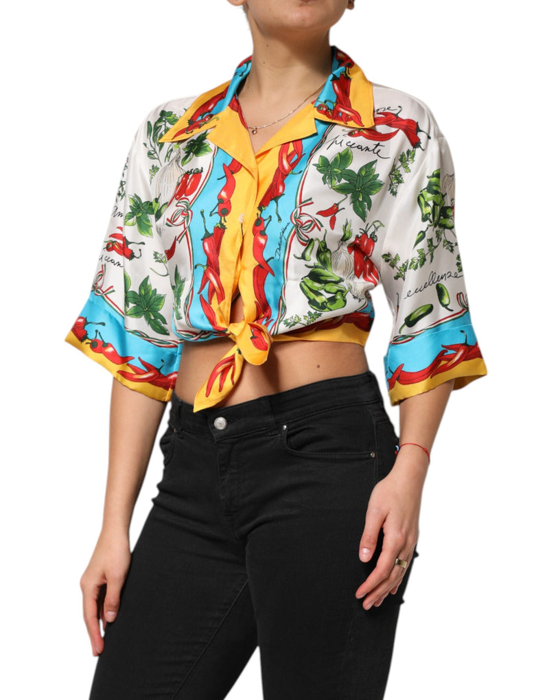 Multicolor Chili Silk Cropped Blouse Top Dolce & Gabbana