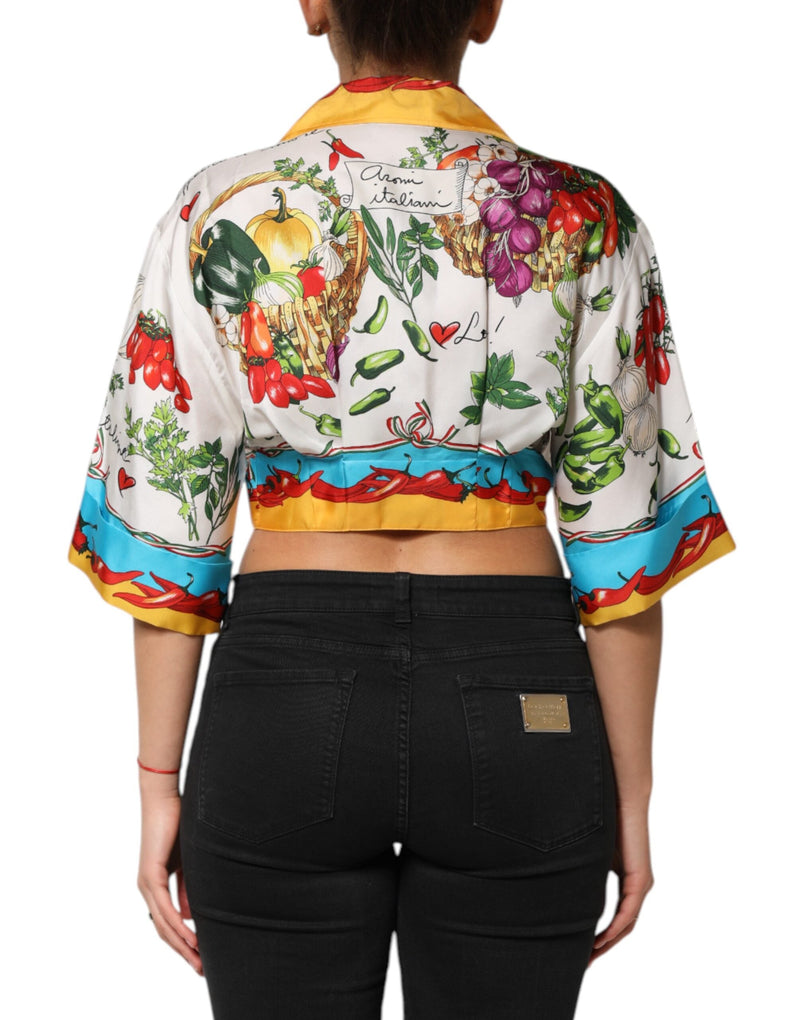 Multicolor Chili Silk Cropped Blouse Top Dolce & Gabbana